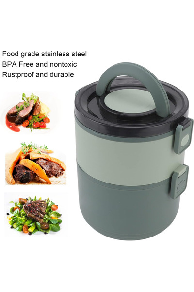 Next Plus Bento 1600ml Two-Layer Stainless Steel Carry Handle Noki Two Compartment Lunch Box with Spoon