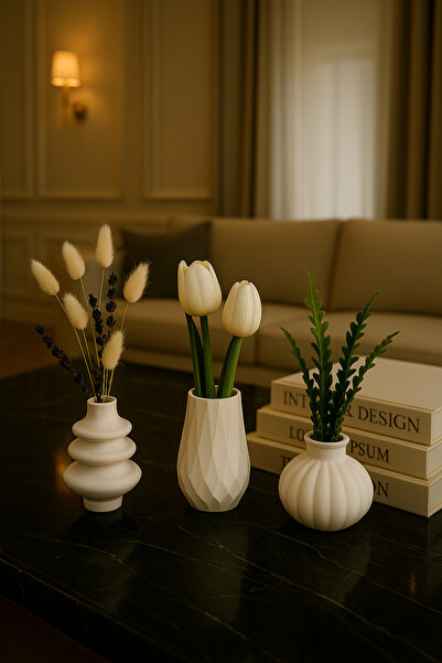 Neydin Home 3’lü El Yapımı Vazo Seti | Minimalist Dekoratif Masa Üstü Vazo Çİ...