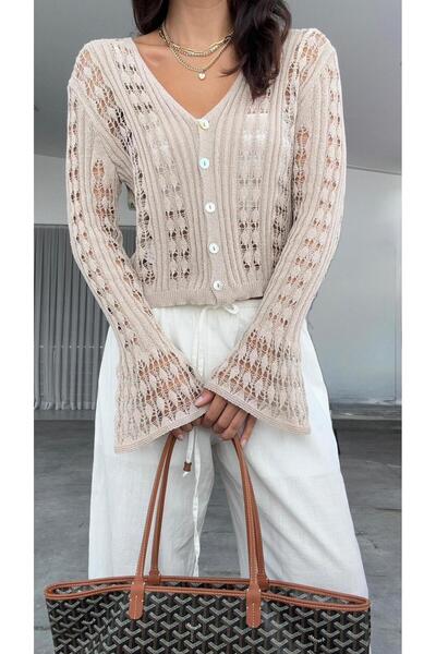 CADDELAMODA Openwork Cardigan with Volenli Buttons on the Sleeves