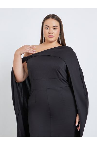 Styli Plus Cape Sleeve Maxi Dress with Front Slit