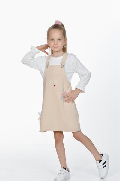 Kamex Long Sleeve T-Shirt Combed Cotton Girl's Salopet Jile 2-Piece Set