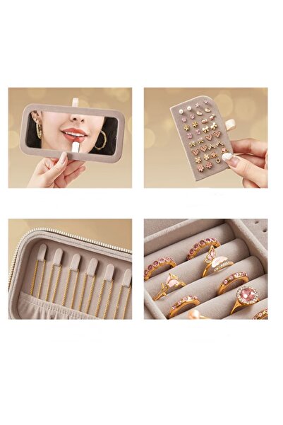 newnet صندوق مجوهرات أبيض ذو سعة كبيرة بتصميم جديد - منظم بسحاب مع مرآة مخصصة | MDL.3 |