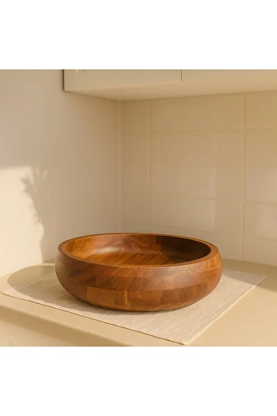 Qerhome Natural Acacia Wood Serving Bowl 24 cm