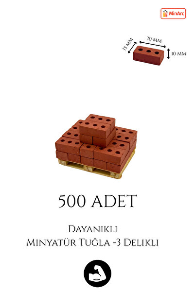 MinArc Minyatür 3 Delikli Tuğla Seti 500 Adet + 500 gr Harç (Maket tuğla, Hobi, Mimari,İnşaat Seti)