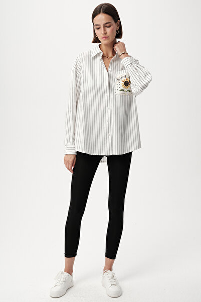 Allyco Біла сорочка з детальною смужкою та зручним кроєм