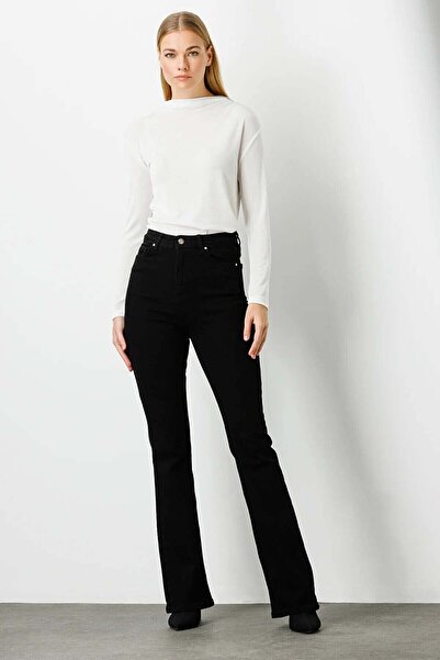 kleshus Pantaloni de blugi negri din lycra cu talie înaltă Leo Max Vanessa