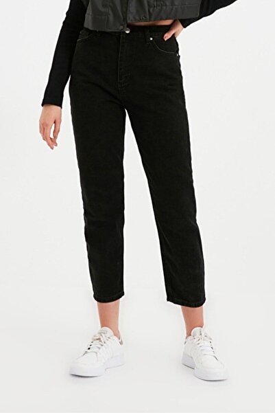 kleshus Pantaloni negri Mom cu talie înaltă pentru femei - Blugi negri Boyfre...