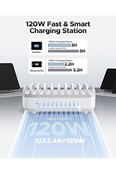 Orico 120W 10-Port USB Charging Station Docking Organizer with Cables
