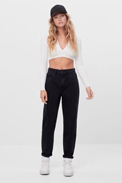 kleshus Pantaloni Mom Jean din Lycra neagră A.c.a.i.p cu talie înaltă (culoar...