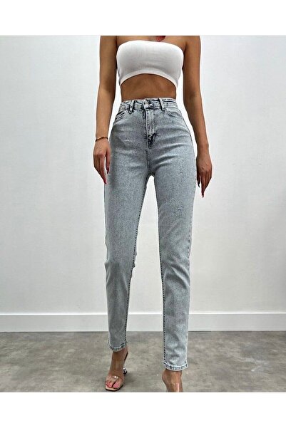 kleshus Γυναικείο Acid Snow Wash Blue Mom Jean ψηλόμεσο τζιν 100% φυσικό βαμβ...