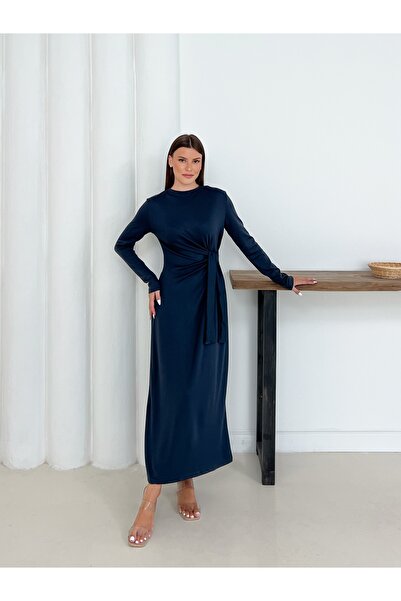 mielva Rochie de damă din țesătură modal antracit, cu detaliu de legare later...