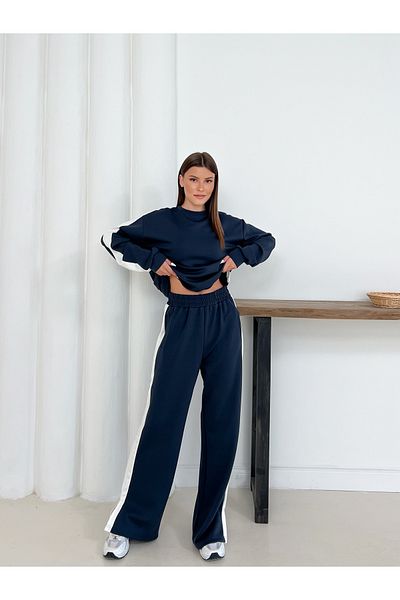 OTAKU Women's Modal Fabric Stripe Detailed Sweatshirt and Sweatpants Set