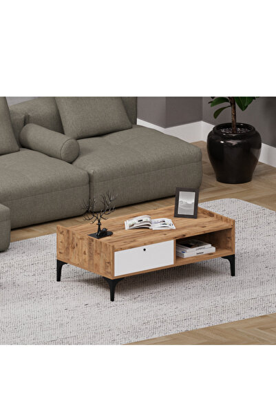 Alfimo Mobilya ODION ORTA SEHPA -MODERN CEVİZ&BEYAZ RENK SALON SEHPASI AFM161