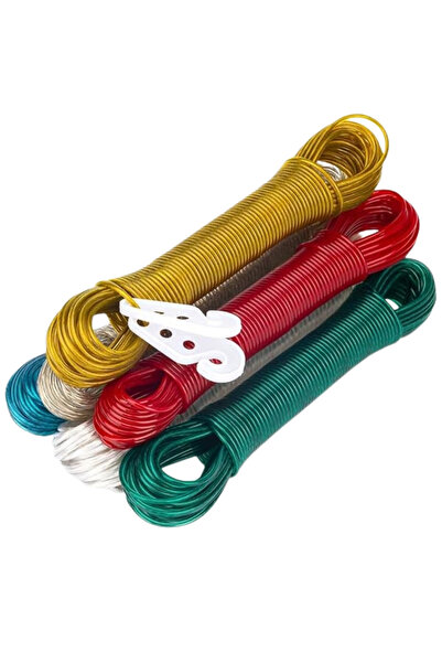 ELDİPA 3'lü Çelik İpli Silikon Kaplama Çamaşır İpi – Her Biri 10 Metre - Her Koşula Dayanıklı