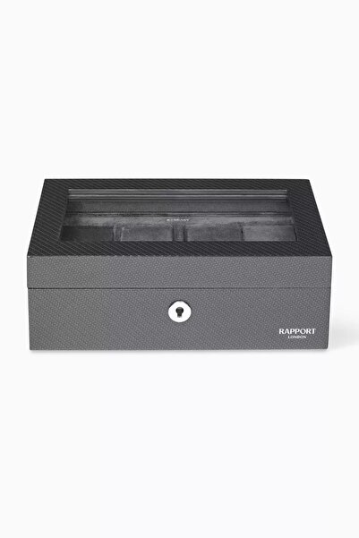 Rapport Optic Karbon Fiber 4’lü Saat Kutusu, Gri, Cam Kapaklı Lüks Tasarım