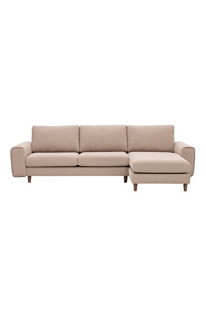 Vivense Merlin Mini Köşe Koltuk, Ceviz Ayak, Fitilli Kol, Recycled Kumaş, Cappucino