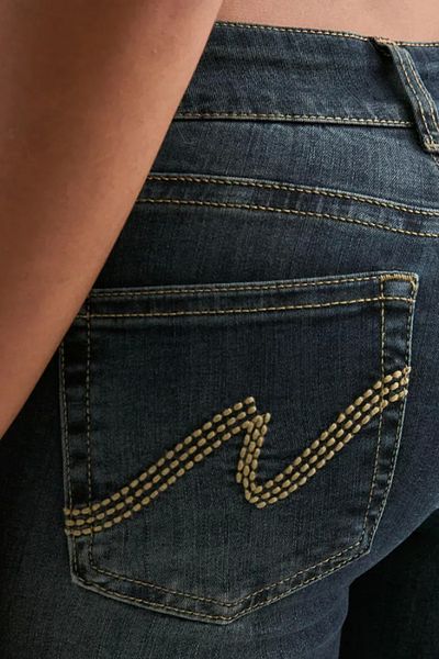 VibeGaia Low Waist Bootcut Back Pocket Detailed Dark Blue Denim Trousers