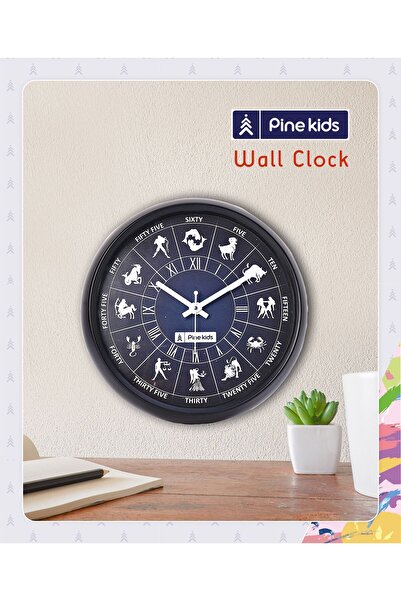Pine kids Zodiac Theme Round Wall Clock Blue & Black, Durable Quartz Movement, 30cm