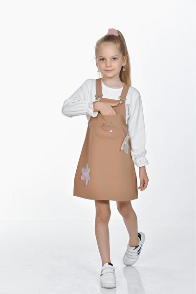 Kamex Long Sleeve T-Shirt Combed Cotton Girl's Salopet Jile 2-Piece Set