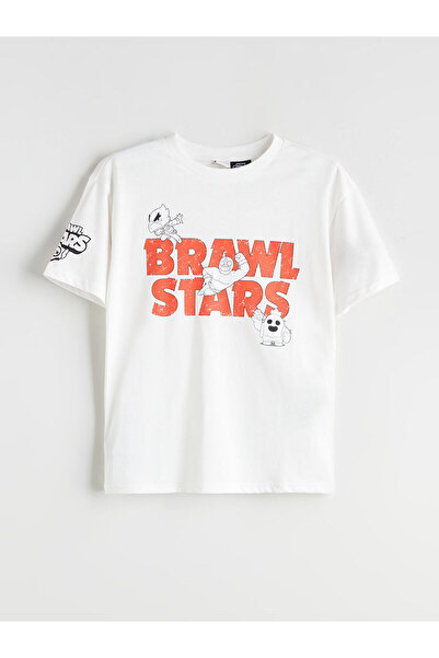LC Waikiki Μπλουζάκι για αγόρια με στάμπα Brawl Stars με λαιμόκοψη LCW Kids Ecru W5J155Z4