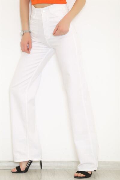 beeke Ψηλόμεσο τζιν με φαρδύ πόδι παντελόνι palazzo Γυναικείο τζιν λευκό - 6803