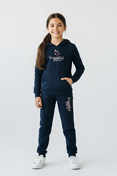 panios kids Beautiful Printed Girl's Tracksuit Set with Hooded Kangaroo Pocket