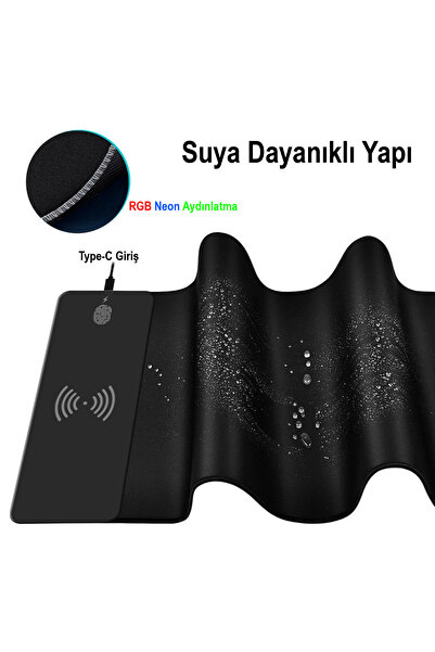 Ecuy RGB Gaming Mouse Pad Kablosuz 15W Şarjlı 14 Mod LED Işıklı Kaymaz Oyun Mousepad 300x800mm XL