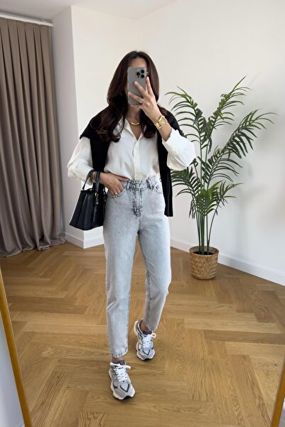 kleshus Erva Blue Snow Wash Mom Boyfriend Jean Femei Power Lycra Retractor (C...