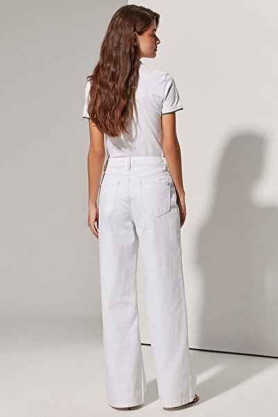 beeke High Waist White Palazzo Jeans Stretchy Jeans (Not see through) (Full Fit)