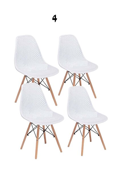 MAAS Modern and Elegant Plastic Dining Chair Set with Natural Wooden Legs