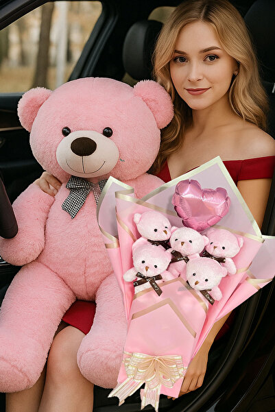 Sole Sevgiliye Hediye 90 Cm Peluş Ayı Ve Pembe Balonlu Ayıcık Buketi Özel Gün Ve Sevgililer Günü Hediyesi