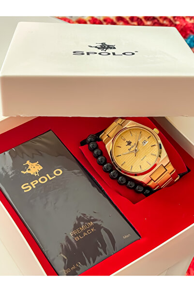 S.POLO KUTULU HEDİYELİK ERKEK KOL SAATİ 50ML PARFÜM BİLEKLİK BABALAR GÜNÜ HED...