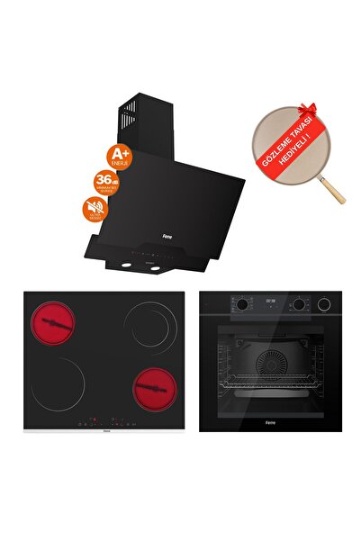 Ferre FryArt&Buharlı Lumetra Sessiz Davlumbaz Elektrikli Siyah Ank. Set (D063...