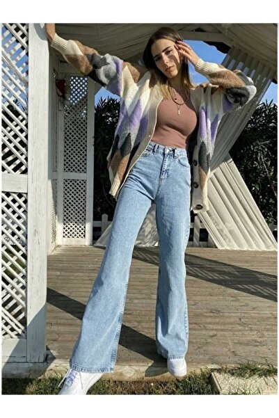 kleshus بنطلون جينز فضفاض من Marina للسيدات من الليكرا عالي الخصر وواسع الساق