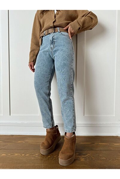 beeke Indigo Snow Blue Mom Jean High Waist Detail Boyfriend Jeans Blue 2024