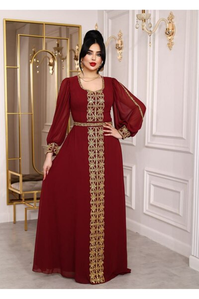 ZENABİYEM Zena Fashion Embroidery Embroidered Square Collar Local Evening Dress