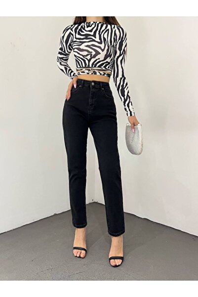 kleshus Mia Γυναικείο TREND Mom Jeans Μαύρο τζιν παντελόνι Lycra