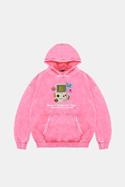 Sekizbiraltı Ретро детски вибрации Оверсайз унисекс розова качулка с качулка
