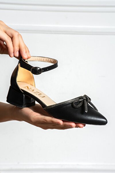 AlbiShoes Serene Kadın Taş Detaylı Bilekten Bağlamalı Fiyonklu Kalın Topuklu Abiye Ayakkabı