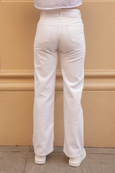 beeke Julyy Pantaloni de blugi largi, albi, pentru femei, blugi din denim cu picioare largi