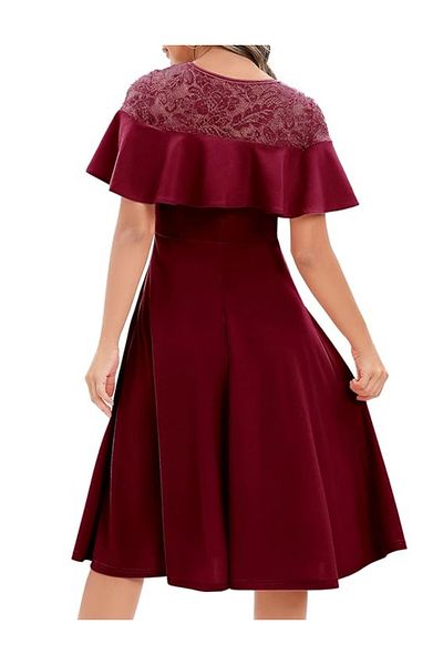 DRESSTELLS Long sleeveless dress with burgundy lace M