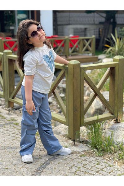 Yağmurun Butiği Cargo Pocket Pants and Butterfly Printed T-Shirt Combination