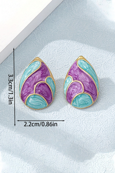 Glaren Modern Mor Damla Altın Renk Kadın Küpe