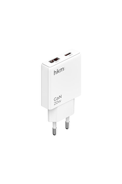 hkm tech EXTRA SLIM GaN 20W USB-A ve Type-C Çift Portlu Hızlı Şarj Aleti, Ult...