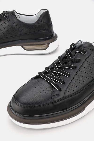 TUNAELLİ Men's Black Khaki Natural Leather Sneaker Lace up Shoes