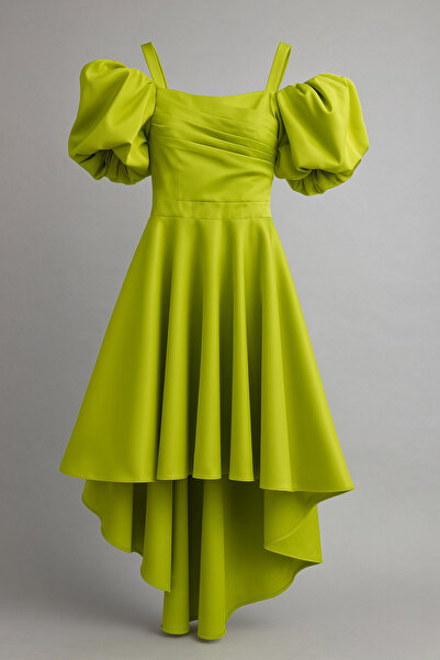 bertula KIZ ÇOCUK ABİYE YAĞ YEŞİLİ ÖNÜ KISA ARKASI UZUN