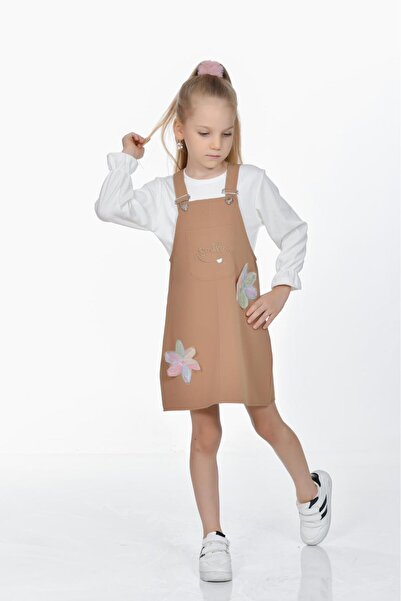 Kamex Long Sleeve T-Shirt Combed Cotton Girl's Salopet Jile 2-Piece Set