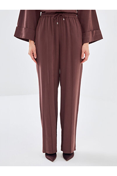 LC Waikiki Brown Wide Leg Women's Trousers with Elastic Waist