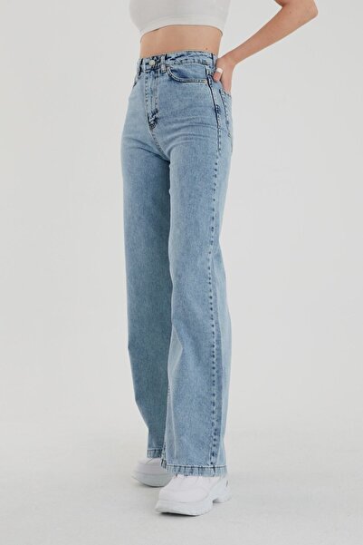 beeke Light Blue Snow Wash Super High Waist Wide Leg Denim Jeans