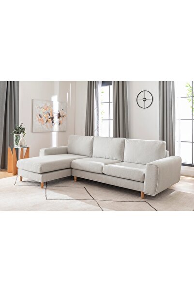 Vivense Merlin Mini Köşe Koltuk, Naturel, Fitilli Kol, Recycled, Açık Gri